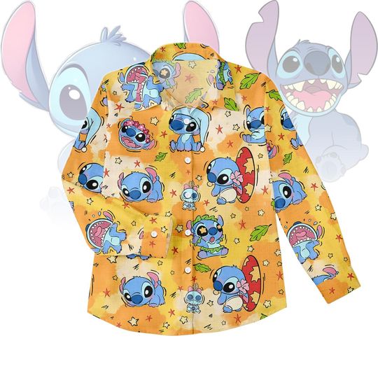 Discover Stitch Disney Blouse Shirt, Lilo & Stitch Hawaii Blouse Top, Baby Stitch Women Shirt, Disney Vacation Button Tee, Kids Disney Trip Shir