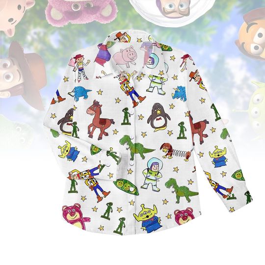Discover Disney Toy Story Blouse Shirt, Woody Buzz Lightyear Jessie Alien Women Blouse Top, Disney Pixar Button Shirt, Kids Disney Trip Outfit