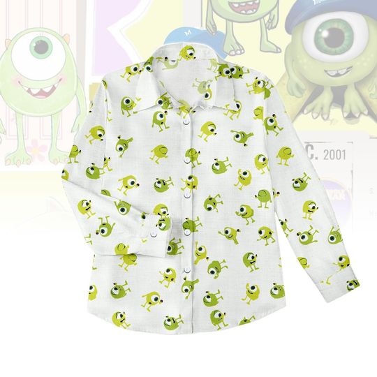 Discover Monsters Blouse Shirt, Mike Monster Button Women Shirt, Monster University Women Top, Women Blouse Top, Disney Trip Outfit, Gift for He