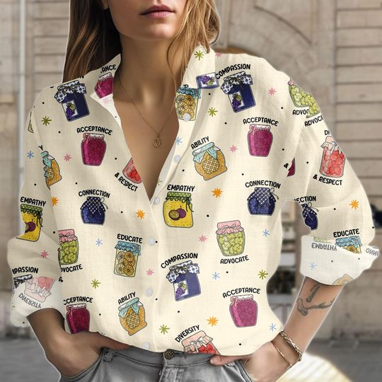 Discover Colorful Blouse Shirt, Jam Jar Button Women Shirt, Girly Women Top, Women Blouse Top, Gift For Her