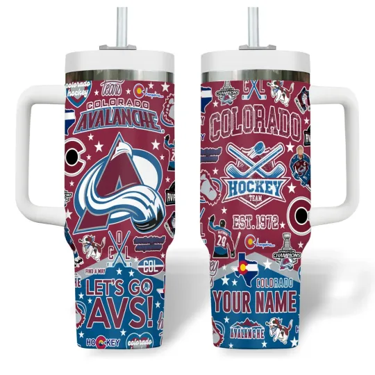 Discover Custom Burgundy Blue Avs Pride Hockey Fan Gift Tumbler 40oz With Handle