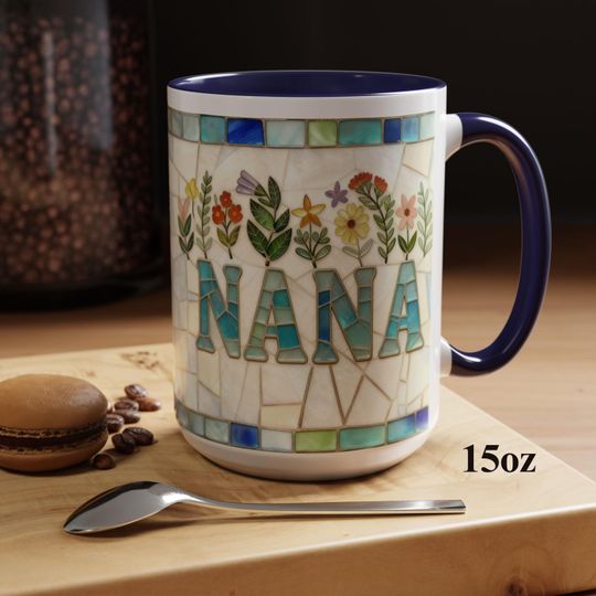 Discover Stained Glass Style NANA Mug, Gift For Mothers Day, Birthday, New Nana Grandma Gigi Present, Nana Reveal, Ceramic Coffee Cup 11oz or 15oz