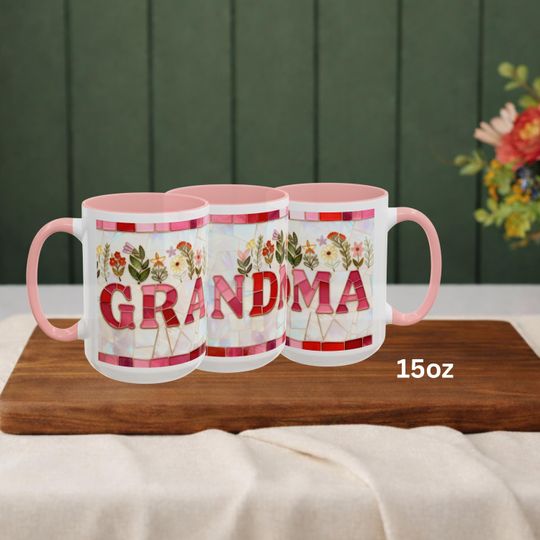 Discover Stained Glass Style GRANDMA Mug, Gift For Mothers Day, Birthday, New Nana Grandma Gigi Present, Nana Reveal, Ceramic Coffee Cup 11oz or 15oz