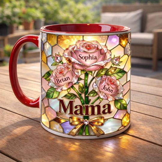 Discover Personalized Mama Rose Mug With Kids Names, Custom Mother Gift From Children, Floral Coffee Cup For Mom, Mothers Day Present