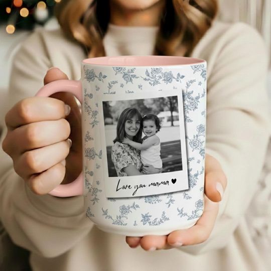 Discover Custom Mom Photo Mug: Vintage Floral Mug For Mothers Day, Mom Birthday Gift