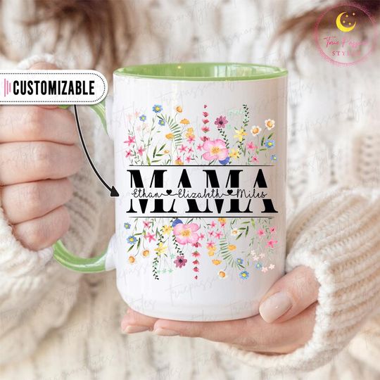 Discover Personalized Mama Mug with Kids Names, Floral Mama Mug, Mothers Day Gift For Mom, Mama To Be Gifts T2859