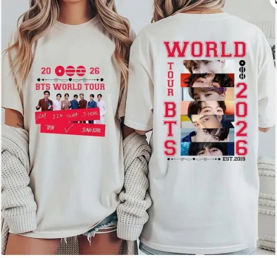 Discover Two-Sided BTS World Tour 2026 T-Shirt – Concert Fan Shirt - Retro Style K-Pop.