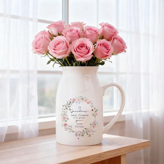 Custom Flower Vase for Mum Nanna Grandma, Ceramic Flower Vase for Grandma, Grandma Gift from Granddaughter, Mothers Day Gifts for Nana