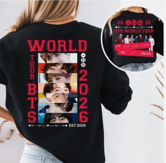 Discover Two-Sided BTS World Tour 2026 T-Shirt – Concert Fan Shirt - Retro Style K-Pop.