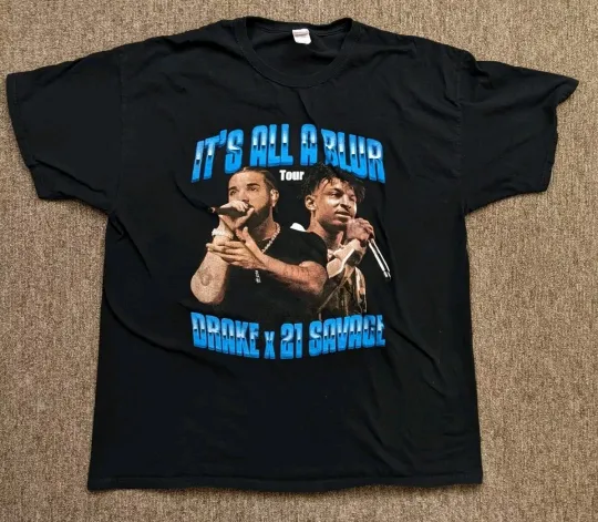 Discover DRAKE 21 SAVAGE Its All A Blur Tour T-Shirt Black Hip Hop Music Cotton