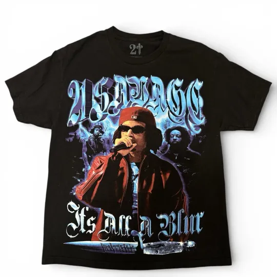 Discover 21 Savage It's All A Blur Tour T-Shirt Drake 2023 Rap Tee Men's Black