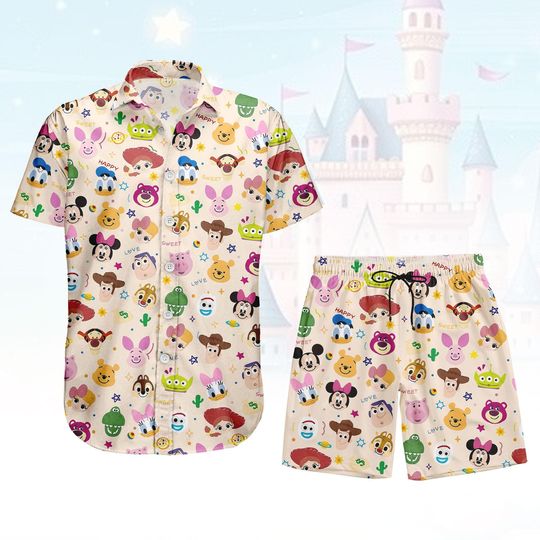 Discover Disney Button Shirt And Shorts, Toy Story Button Shirt, Mickey Mouse Hawaii Shorts, Cute Character Hawaiian Shirt, Birthday Gift