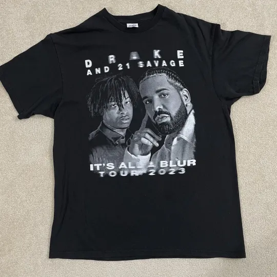 Discover Drake x 21 Savage Tour T Shirt All A Blur Rap Concert Tour Mens Hip Hop