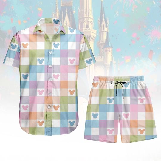 Discover Disney Castle Button Shirt And Shorts, Mickey Mouse Button Shirt, Colorful Hawaiian Shirt, Castle Hawaii Shorts, Family Vacation Gift