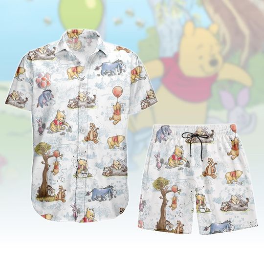 Winnie The Pooh Button Shirt And Shorts, Pooh Bear Shirt, Tigger Hawaiian Shorts, Eeyore Button Shirt, Holiday Gift