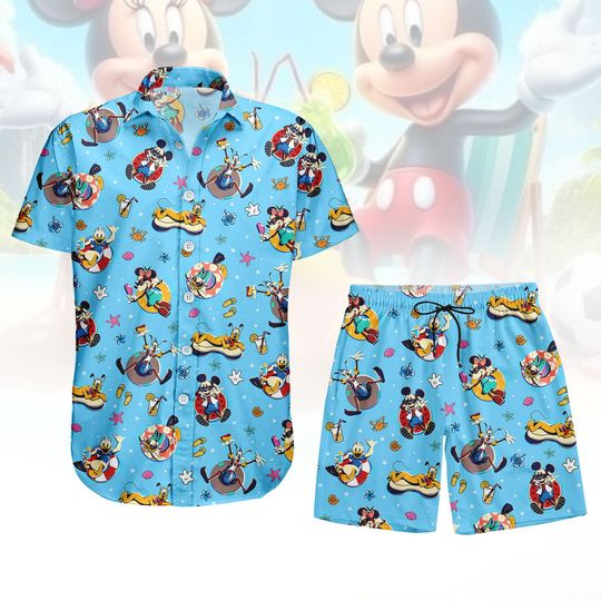 Discover Mickey Mouse Button Shirt And Shorts, Disney Mickey Button Shirt, Mickey Beach Hawaiian Shirt, Summer Hawaii Shorts, Holiday Gift