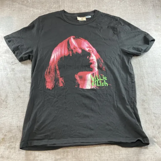 Discover Billie Eilish Neon Shadow Pink T-Shirt Black New Preloved