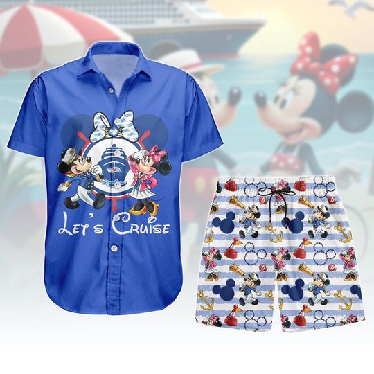 Discover Mickey Mouse Button Shirt Shorts, Disney Cruise Hawaiian Shirt, Let's Cruise Summer Shirt, Minnie Mouse Hawaii Shorts, Family Gift