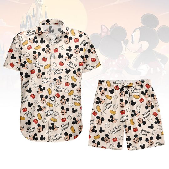 Discover Mickey Mouse Button Shirt Shorts, Disney Character Hawaiian Shirt, Cute Summer Shirt, Cartoon Hawaii Shorts, Family Gift