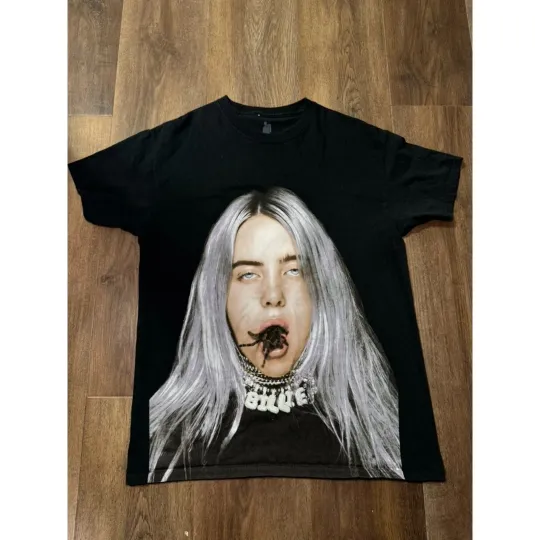 Discover Billie Eilish Tarantula Mouth Adult Black T-Shirt Music Merch 2019