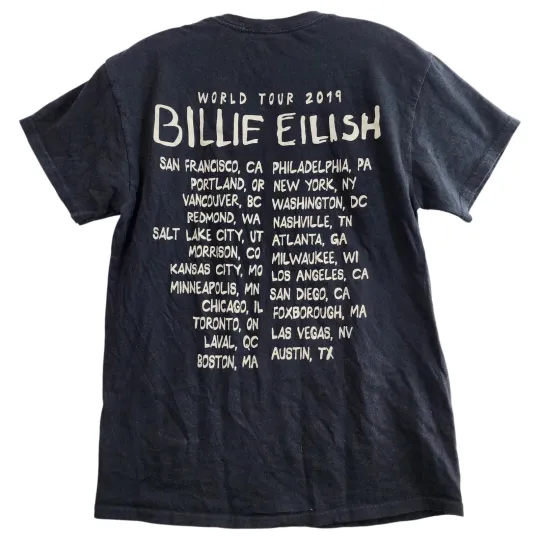 Discover BILLIE EILISH Shirt WORLD TOUR 2019 Adult Black Graphic Print Merch