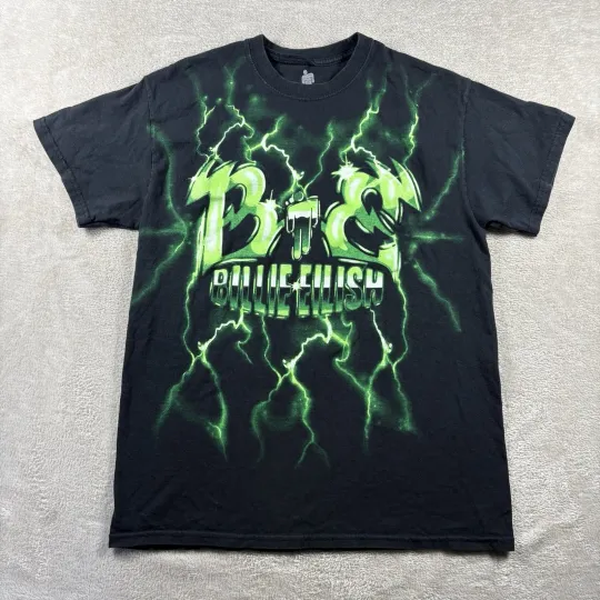 Discover Billie Eilish Graphic T-Shirt Green Lightning Merch Men’s Black#711