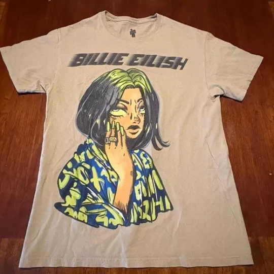 Discover Billie Eilish Anime Portrait T-Shirt Tan 2020 Merch Unisex