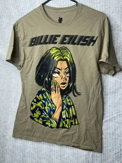 Discover Billie Eilish shirt Beige Portrait Concert Tour Merch Graphic Tee