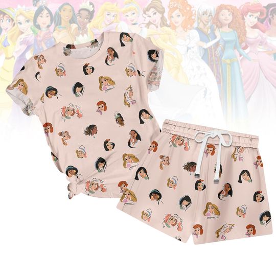 Discover Disney Princess Tshirt And Shorts Pajamas, Disneyland Pajamas Set, Cute Sleepwear, Disney Pajamas, Disney Trip Nightwear, Disney Gift