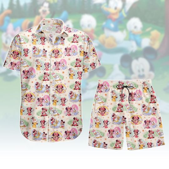 Discover Mickey Mouse Button Shirt And Shorts, Disney Mickey Button Shirt, Minnie Hawaii Shorts, Disney Characters Hawaiian Shirt, Family Gift