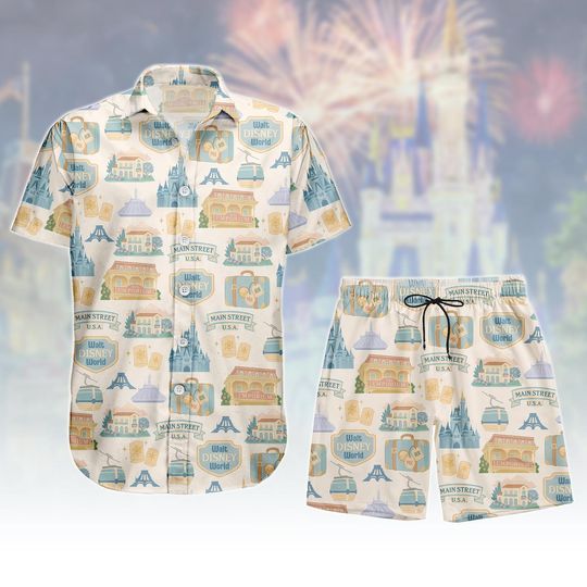 Discover Disney World Button Shirt And Shorts, Magic Kingdom Shirt, Main Street Hawaii Shorts, Walt Disney Hawaiian Shirt, Holiday Gift