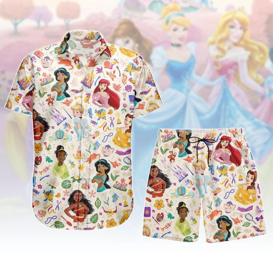 Discover Disney Princess Button Shirt And Shorts, Princess Button Shirt, Ariel Jasmine Hawaii Shorts, Disney Royal Hawaiian Shirt, Holiday Gift