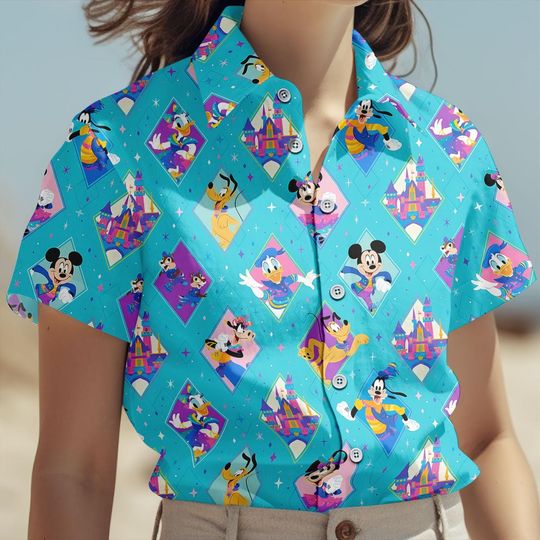 Discover Disney Mickey Button Shirt Shorts, Cartoon Button Shirt, Mickey Mouse Hawaiian Shirt, Disney Character Hawaii Shorts, Holiday Gift