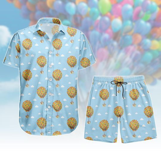 Discover Up Movie Balloon Button Shirt And Shorts, Pixar Shirt, Adventure Hawaiian Shirt, Cartoon Hawaii Shorts, Birthday Gift