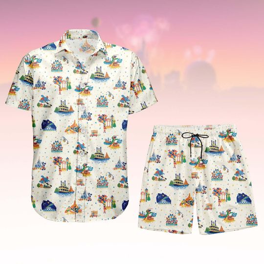 Discover Disneyland Button Shirt Shorts, Theme Park Button Shirt, Castle Hawaii Shorts, Adventure Hawaiian Shirt, Holiday Gift
