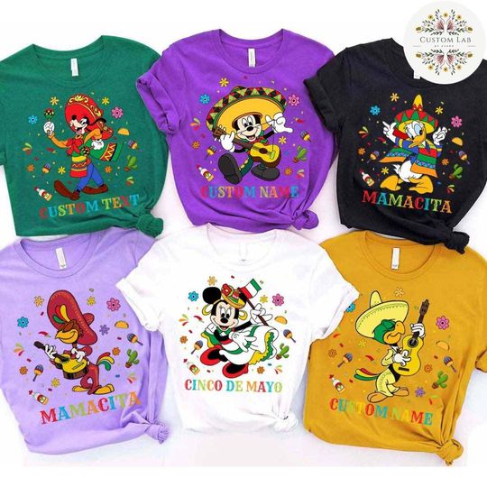 Discover Personalized Mexican Fiesta Disney Cinco De Mayo Shirt, Mickey and Friends The Three Caballeros Fiesta Squad, Family Papacito Mamacita Tee