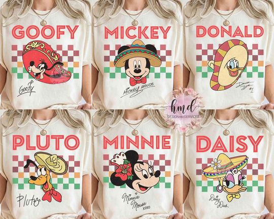 Discover Retro Mickey and Friends Custom Cinco De Mayo T-shirt, Disneyland Family Holiday 2026 Trip, Disney Mexico Mexican Fiesta Party Matching Tee