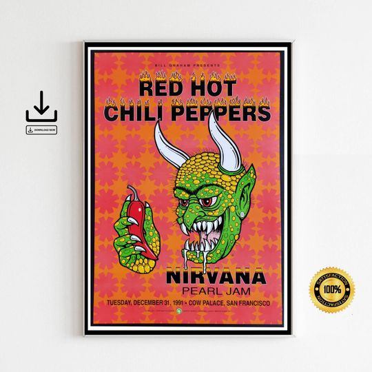 Bill Graham Red Hot Chili Peppers Concert Poster Nirvana PEL JAM Fillmore Vertical Matte Poster