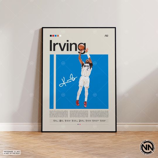 Kyrie Irving Poster, Dallas Mavericks, Sports Poster, Mid Century Modern, Basketball Gift, Sports Bedroom Posters