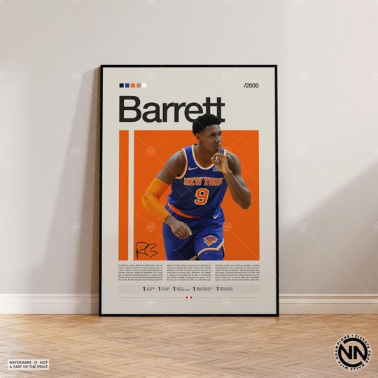 Discover RJ Barrett Poster, New York Knicks, NBA Poster, Sports Poster, Mid Century Modern, NBA Fans, Basketball Gift, Sports Bedroom Posters