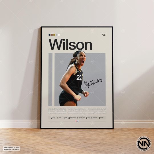 Discover A'ja Wilson Poster, Las Vegas Aces, WNBA Poster, Sports Poster, Mid Century Modern, WNBA Fans, Basketball Gift, Sports Bedroom Posters