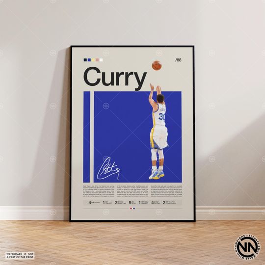 Steph Curry Poster, Golden State Warriors, Sports Poster, Mid Century Modern, Basketball Gift, Sports Bedroom Posters