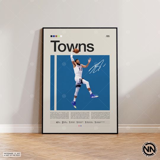 Karl-Anthony Towns Poster, Minnesota Timberwolves Poster, Sports Poster, Mid Century, Basketball Gift, Sports Bedroom Posters