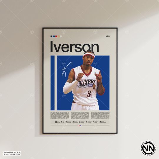 Discover Allen Iverson Poster, Philadelphia 76ers Print, NBA Poster, Sports Poster, Modern Sports Art, Basketball Gift, Sports Bedroom Posters