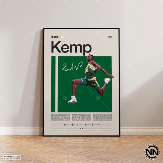 Discover Shawn Kemp Poster, Seattle SuperSonics, NBA Poster, Sports Poster, Mid Century Modern, NBA Fans, Basketball Gift, Sports Bedroom Posters