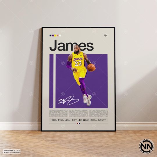 Discover Lebron James Poster, LA Lakers Print, NBA Poster, Sports Poster, Mid Century Modern, NBA Fans, Basketball Gift, Sports Bedroom Posters