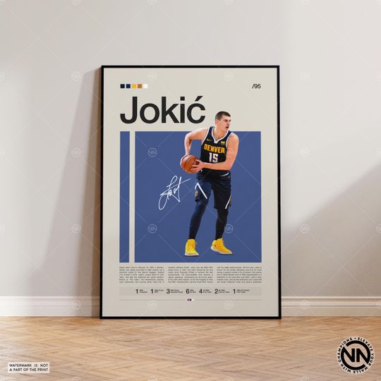 Discover Nikola Jokic Poster, Denver Nuggets Print, NBA Poster, Sports Poster, Mid Century Modern, NBA Fans, Basketball Gift, Sports Bedroom Posters