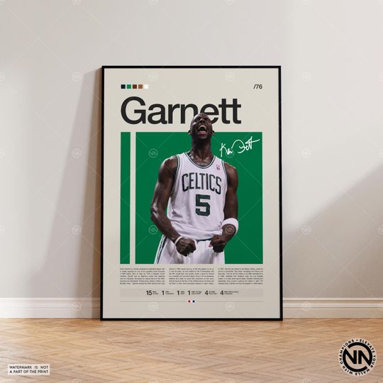 Discover Kevin Garnett Poster, Boston Celtics Poster, NBA Poster, Sports Poster, Basketball Poster, NBA Fans, Basketball Gift, Sports Bedroom Posters