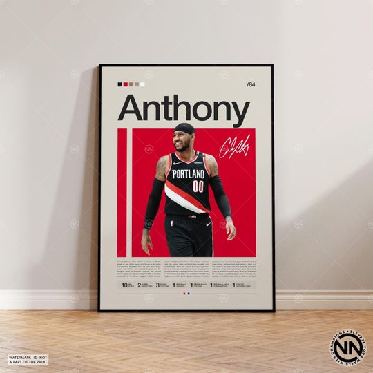 Discover Carmelo Anthony Poster, Portland TB Poster, Sports Poster, Mid Century Modern, Basketball Gift, Sports Bedroom Posters