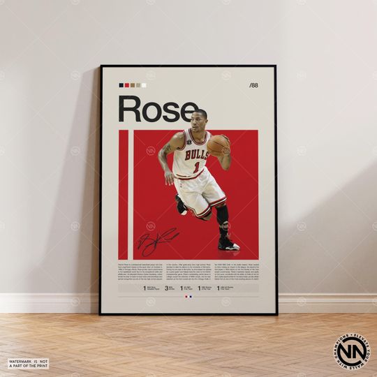 Derrick Rose Poster, Chicago Bulls, Sports Poster, Mid Century Modern, Basketball Gift, Sports Bedroom Posters